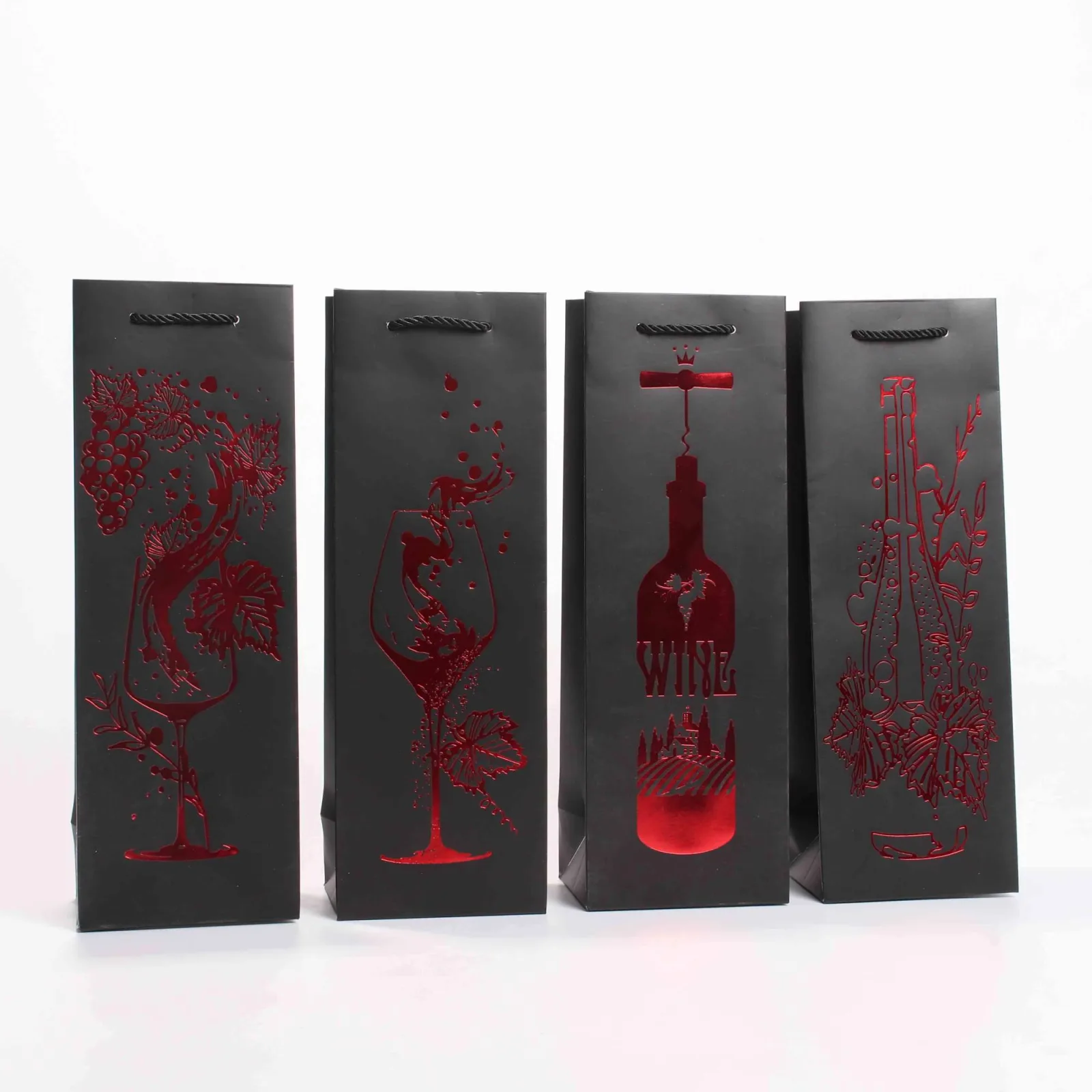 Black Cardstock Wine Bag with Foil Stamped Design