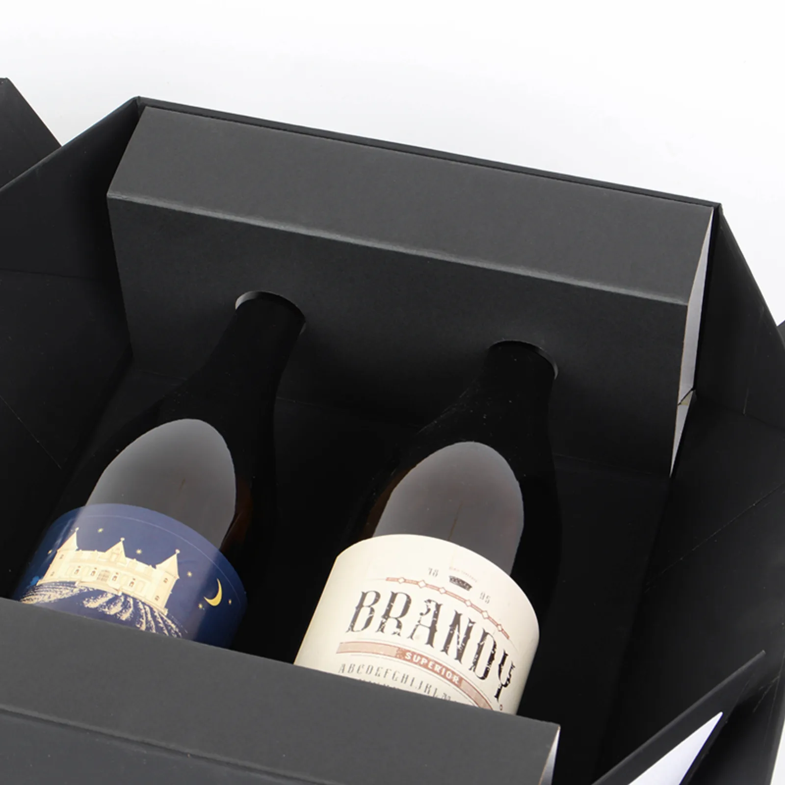 Black Double Bottle Wine Box with Magnet Closure 2