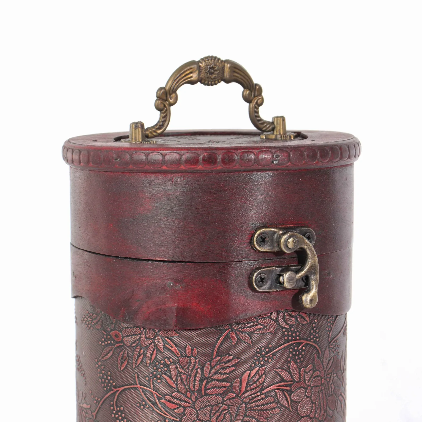 Cylindrical Wooden Wine Box with Velvet Lining 2