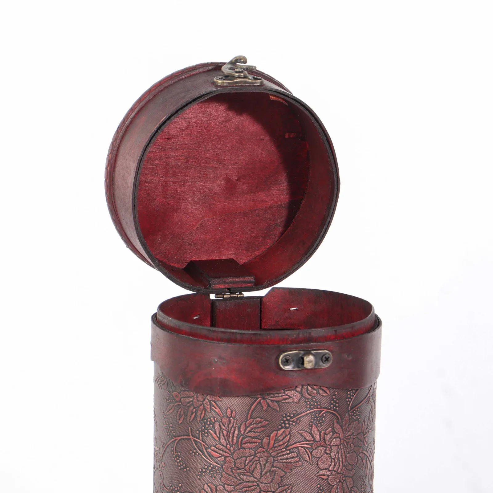 Cylindrical Wooden Wine Box with Velvet Lining 3