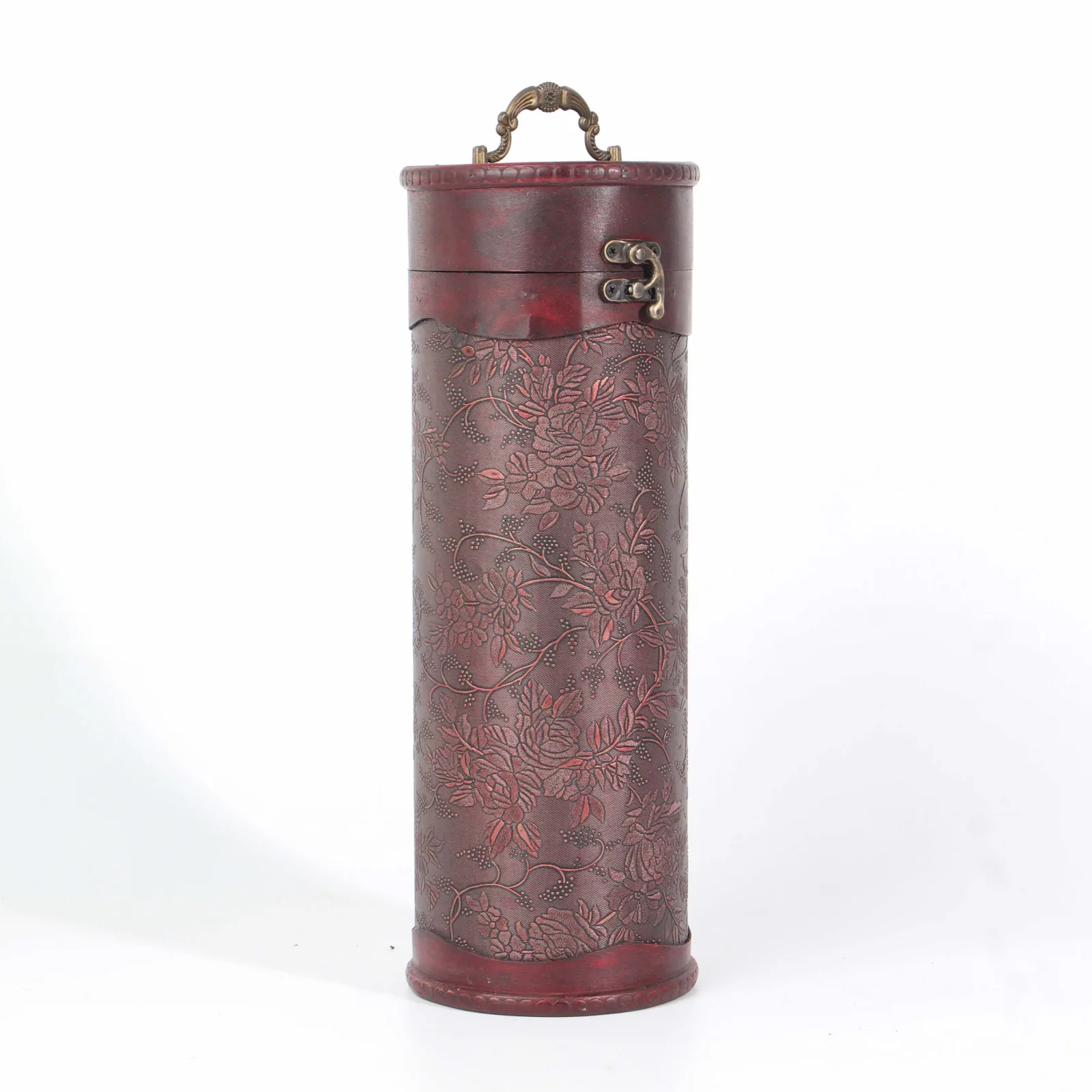 Cylindrical Wooden Wine Box with Velvet Lining 5